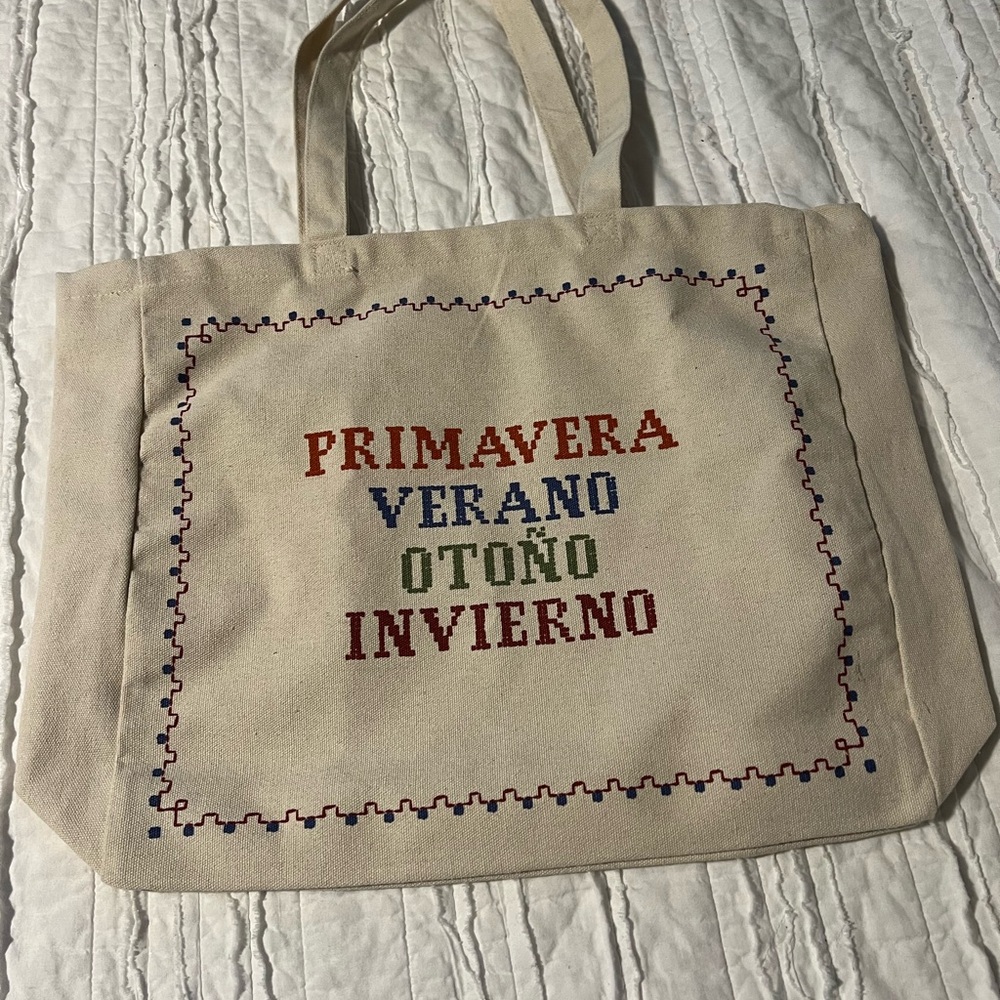 Sézane Canvas Tote Bag with Seasonal Embroidery